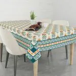 Astitva Premium 100% Cotton Dining Table Cover 6 to 8 Seater, Floral Printed Cotton Table Cloth/Table Protector for Center Table with Abstract Geometrical pattern Border, 59'' x 89''