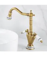 SANIKART New Brass Antique European Basin Washbasin Faucet 360 Degree Rotating Faucet Basin Faucet Mixer