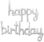 My Party Suppliers Silver Happy Birthday Balloons Banner Script Cursive Letter Sign Decoration