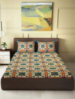 Jaipur Weaves 120 TC Cotton Queen Floral Flat Bedsheet (Pack of 2, Yellow & Blue )