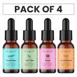 PEARLIX Rosemary, Tea Tree, Rose & Sandalwood Essential Oil, 10ml Each | 100% Pure & Organic, Pack Of 4 | For Multiple Usage | Face - Acne, Pimple | Hair - Dandruff, Strong Hair | Body - Detan, Moisturize Skin | Aromatherapy - Relaxation, Stress Relieve