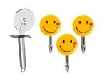 FIRST FRONT Stainless Steel SS Pizza Cutter With 1 Set Smiley Hooks and (Multicolour, Pack of 2)