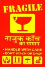 Blackdreams Yellow, Red Hindi Handle With Care Dont Stack Or Drop Stickers - 4 X 6 Inch (Pack Of 500)