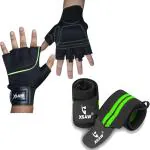 XSAW Weight Lifting Fitness Gym Gloves and Wrist Strap Combo Pack