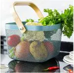 Metal Wire Basket With Wooden Handle Fruit Basket Vegetable
