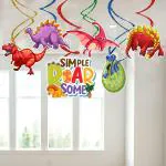 Zyozique 6 Pieces Multicolor Dinosaur Party Decorations, Jurassic World Birthday Hanging Swirl Supplies for Boys Kids Dino Theme Birthday for Jungle Party Baby Shower Supplies
