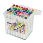 Qatalitic Set Of 48 Colours Twin Head Art Markers Pen, Double Tipped (Fine And Chisel) Alcohol - Based Marker Set With Carrying Plastic Box, For Manga