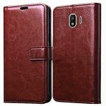 RUPELIK Samsung J2 2018 Vintage Leather flip Case Cover| Inside TPU with Card Pockets Wallet Stand Magnetic Closure 360 Degree Complete Protection Vintage Flip Cover for Samsung J2 2018 - Brown