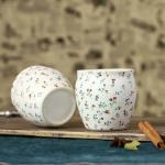 Crock Comforts - Handmade Ceramic Flower Chai Kullar/Kullad/Cups/Mugs/Kulladh - Set of 2(Microwave & Dishwasher Safe, CC- SF02)