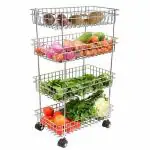 Eversun 4 Layer Multicolour Stainless Steel Multipurpose Portable Container Wheel Trolley (56 x 23 x 76 cm)