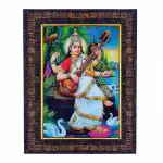 Hawai Maa Saraswati Designer Wall Hanging Engineered Wood Photo Frame for Worship Use 8.5x7inch SFDI270BLKFRM