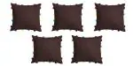 Lushomes Brown Sofa Cushion Cover Online with Colorful Pom Pom (Pack of 5 Pcs, 14 x 14 inches)