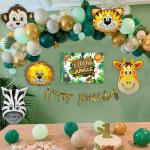 SPECIALYOU.IN Pack of 69 items Jungle Theme Birthday Decoration kit includes gold, dark green, pastel green & white balloons, welcome to jungle poster, animal foil balloons set & happy birthday banner