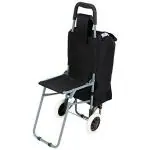Inditradition Foldable Shopping Trolley Bag with Attached Chair & Wheels, Grocery Shopping Bag Cart, 30 Liter - Black