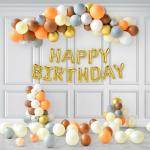 SPECIALYOU.IN Multicolor Birthday Decoration Items kit for Boys Girls includes Gold, White, Orange, Pastel Yellow, Gray and Brown Balloons with Happy Birthday Foil Balloon Banner-58 Items