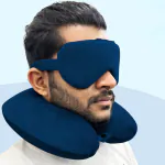 Sleepsia Memory Foam Travel Pillow & Eye Mask Set - Ultra Soft Velvet Fabric Ergonomically Designed for Ultimate Comfort Neck Support for Airplane, Flights & Car, Blackout Sleep Mask for Pain Relief & Deep Rest