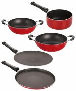 Nirlon Red Aluminium Non-Stick Cookware Wedding Gift Set 5 Pieces-FT12_CT12_KD12_KD14_SP(M)