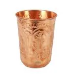 Indian Art Villa Leaf Design Embossed Copper Tumbler with Stand 350 ml