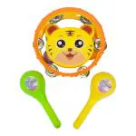 KTRS Enterprise Set of 4 Musical Instruments Tambourine and Maraca Baby Rattle Toy for New Born