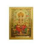 Hawai Shree Ganesh Adhesive Small Pocket Size Gold Plated Photo for Worship Use 3.5x2.5 inch SFDI357_PKT