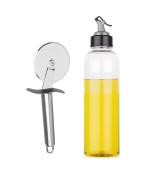 Blue Wonder Stainless Steel SS Pizza Cutter With Plastic Oil Dispenser and (Multicolour, Pack of 2)