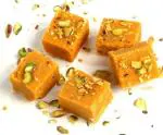 Hit Bite Sweets Kesar Mohanthal 100% Pure Moong Besan Barfi/Mohanthal Sweet Burfee - Moong Thal Diwali Sweet Gift Box - 500 Gms