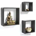 BLUEWUD Skybox Engineered Wood Wall Decor Box Shelf,Display Rack,Set of 3 (Wenge)