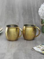 VarEesha's Imperial Gold Hammered Stainless Steel Barrel Mug Set of Two