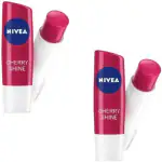 NIVEA Cherry Shine 4.8g Lip Balm Pack Of 2 |24 H Melt in Moisture Formula|Natural Oils|Glossy Finish