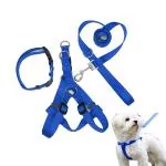 Petlia Padded Nylon Dog Body Belt Dog Belt Dog Leash Small (Neck Size - 12-20 inch) (Chest Size - 16-22 inch) Combo Harness Collar Leash pack 3 Blue