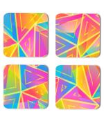 Whats Your Kick Pattern Design Yellow Pink And Yellow Line Unique Beautiful Pattern Design Printed Set of 4 Coaster With Metal Stand