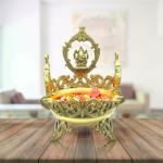 pujaNpujari Brass Urli Bowl for Home Decor/Urali Decoration Bowl Big Size for Home and Office (Urli with Ganesh Design)