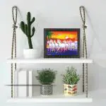 Indianara Vastu Lucky Seven Running Horses With Rising Sun Framed Wall Painting With Table Top 2205Ttgb (8 Ix 6 Inch) -With Frame & Glass