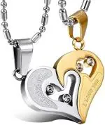 Vridaann Men and Women Gold Plated Stainless Steel Broken Two Half Heart Shape Love Necklace