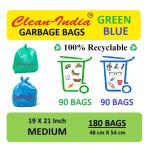 Clean India Medium Disposable Garbage Bags for Wet and Dry Waste (90 Pcs Blue and 90 pcs Green) Total 6 Packs