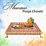 RAJASTHANI HAAT AND CRAFT Golden meenakari Wooden Pooja bajot All Purpose Festive Decor Small Religious chowki Peacock Design for puja a ghar Gold (10