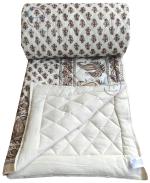LushHavenDecor Jaipuri Razai Double Bed Gold Print with Computerized Quilting Use as Soft and Breathable Cotton Comforter Quilt Rajai Blanket Dohar Size 85X100 inch Off White ( Cream )Pack of 1