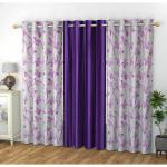 GOYCORS Purple Floral Polyester Door Curtain (4 x 8 ft) (Set of 3)