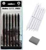 Pehrovin Ventures Professional Shading/Sketching Kit Including Woodless Graphite Pencils (Set Of 6) + Paper Blenders/Paper Stumps (Set Of 6) + Kneadable/Kneaded Eraser (1)