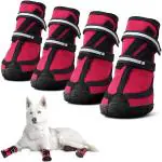 KUTKUT Dog Boots for Medium Large Dogs, Waterproof Dog Shoes with Nonslip Rubber Soles & Reflective Straps, Pet Booties High-Ankle Paw Protectors for Walking, Hiking, Running (Red, M)