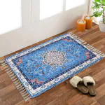 ishro home Cotton Blend European Rectangular Carpets For Living Room/Rugs For Living Room Premium Dari/Dhurries Soft Touch And Easy Washable. (European Blue, 3X5Fts)
