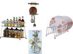 Somkala Steel Chakla Belan Stand with Hook, Plate Stand, Spice Rack, Orange V Shape Cup Stand