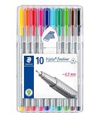 Staedtler 334 SB10 Triplus Triangular Fineliner 0.3mm Pen in Staedtler Box - Pack of 10 (Multicolor)
