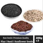 Fruitzvilla Natural Raw Basil Seeds , Falx Seeds & Sunflower Seeds Combo 600 g (Pack of 3 Each 200gm ) 100% Organic | Chemical Free