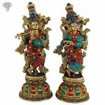 Kalakrithi Classic Standing Lord Radha Krishna Statue with Beautiful Multicolour Turquoise Work 40.64 X 30.48 cm