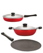 Nirlon 3 pcs of Red, Black Non-stick Pot and Pans Cookware Set