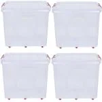 Aristo Multipurpose Plastic Rectangular Storage Container Box with Lid, Lock, Wheel and Handle / Stackble70000ml Toy Box (Transparent / Pack of 4)