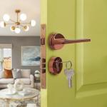 GOSAI Luxury Mortise Main Door Handles | Main Door Lock Handles Set| Mortise Door Handle Lock Set with 3 Key for Security of Home - PVD Rose Gold Handle Set