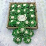 Palesaa Green, White Dahalia Artificial Flower (2.5 inch, Pack of 25, Single Flower)