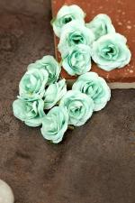 SATYAM KRAFT 4 cm Artificial Small Rose Fake Fabric Head Rose Flowers For Home Decoration, Gift, Mandir Pooja Table, Cake Decor, Bouquet Making, Backdrop, DIY Art Craft, Diwali Items Material (Green, 12 Pieces)
